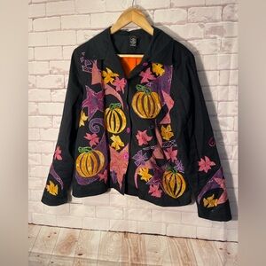 Halloween Pumpkin Hona to Be‎ Size Med Shacket Jacket Button Down Black